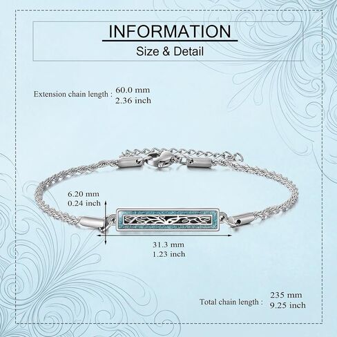 الفيروز شجرة الحياة/اليعسوب/الطائر الطنان/عباد الشمس سوار 18K الذهب الأبيض مطلي جرة أساور للرماد مجوهرات تذكارية للنساء الإناث عاشق الأم in Kuwait