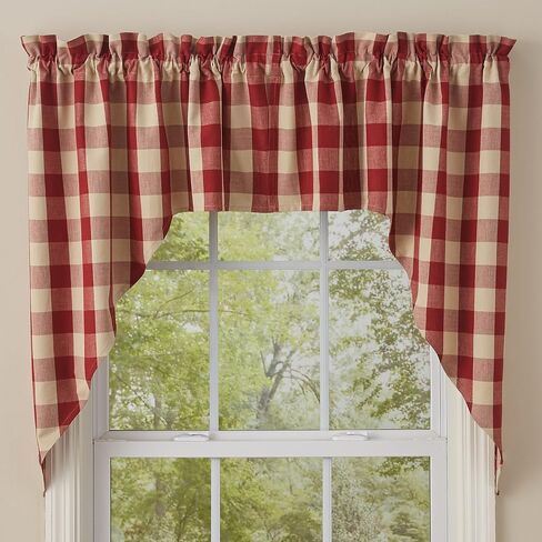 Park Designs Garnet Buffalo Check Swag Pair | Rustic Cotton Window Curtain Valance | Rod Pocket Farmhouse Drapes for Kitchen Bathroom Living Room Country Cabin Decor | 72" x 36" in Kuwait