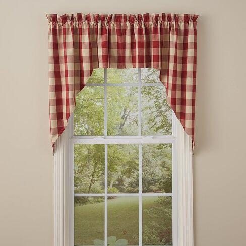 Park Designs Garnet Buffalo Check Swag Pair | Rustic Cotton Window Curtain Valance | Rod Pocket Farmhouse Drapes for Kitchen Bathroom Living Room Country Cabin Decor | 72" x 36" in Kuwait