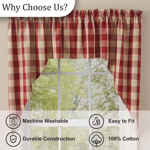 Park Designs Garnet Buffalo Check Swag Pair | Rustic Cotton Window Curtain Valance | Rod Pocket Farmhouse Drapes for Kitchen Bathroom Living Room Country Cabin Decor | 72" x 36" in Kuwait