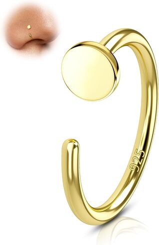 COCHARM 20G 925 فضة استرلينية صغيرة رفيعة على شكل حلقة أنف للنساء، مطلية بالذهب 6 مم - 7 مم - 8 مم مجوهرات ثقب الأنف بنصف طوق قابل للتعديل in Kuwait