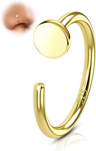COCHARM 20G 925 فضة استرلينية صغيرة رفيعة على شكل حلقة أنف للنساء، مطلية بالذهب 6 مم - 7 مم - 8 مم مجوهرات ثقب الأنف بنصف طوق قابل للتعديل in Kuwait
