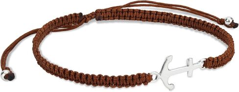 AeraVida Sparkly Anchor Sterling Silver Charm Brown Rope Adjustable Bracelet | Classic Sterling Silver Bangle Bracelet | Vintage Bangle Bracelets for Women | Sterling Silver Bracelets | Jewelry Gifts in Kuwait