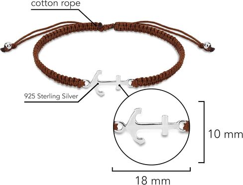 AeraVida Sparkly Anchor Sterling Silver Charm Brown Rope Adjustable Bracelet | Classic Sterling Silver Bangle Bracelet | Vintage Bangle Bracelets for Women | Sterling Silver Bracelets | Jewelry Gifts in Kuwait