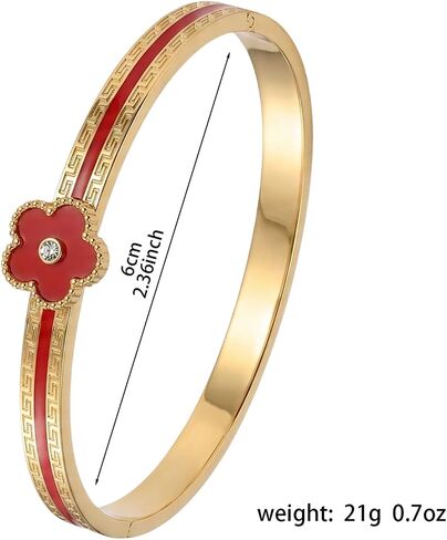 Clover Bangle Bracelet for Women, Gold Titanium Steel Five Leaf Clover Cuff Bangle with Imitation Shell Flower, Fashion Trendy Statement Bracelet, Gift Box Packaging in Kuwait