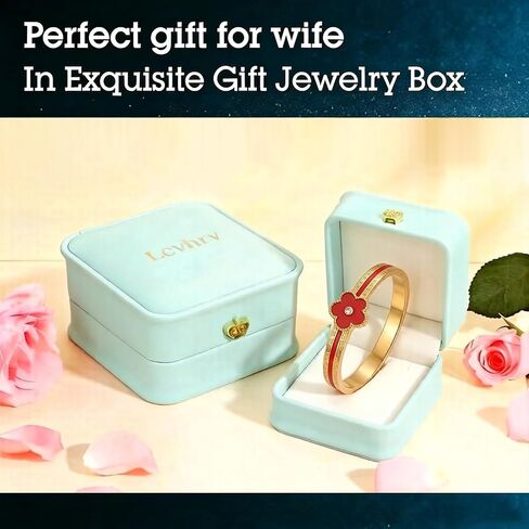 Clover Bangle Bracelet for Women, Gold Titanium Steel Five Leaf Clover Cuff Bangle with Imitation Shell Flower, Fashion Trendy Statement Bracelet, Gift Box Packaging in Kuwait