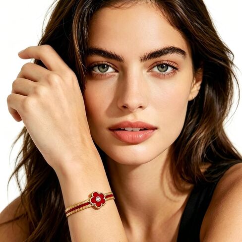 Clover Bangle Bracelet for Women, Gold Titanium Steel Five Leaf Clover Cuff Bangle with Imitation Shell Flower, Fashion Trendy Statement Bracelet, Gift Box Packaging in Kuwait