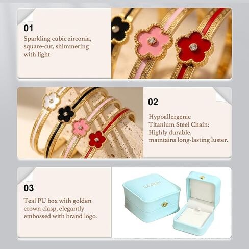 Clover Bangle Bracelet for Women, Gold Titanium Steel Five Leaf Clover Cuff Bangle with Imitation Shell Flower, Fashion Trendy Statement Bracelet, Gift Box Packaging in Kuwait