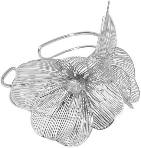 Dainty Gold Large Hollow Flower Rhinestone Bracelet, Silver Retro Bohemia Ginkgo Leaf Floral Bracelet for Women Trendy Statement Party Zirconia Jewelry in Saudi Arabia
