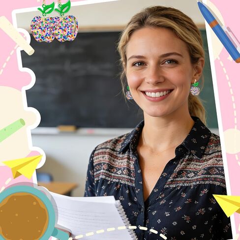 Teacher Earrings for Women, Cute Apple Earrings Teacher Appreciation Gifts, Back to School Teacher Gift, Thank You Teacher Birthday Gifts Classroom Accessories in Saudi Arabia