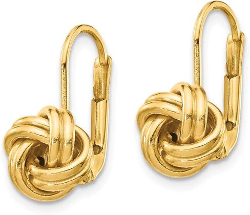 الصلبة 14K الذهب الأصفر المصقول الحب عقدة Leverback أقراط الذهب الأصفر in Kuwait