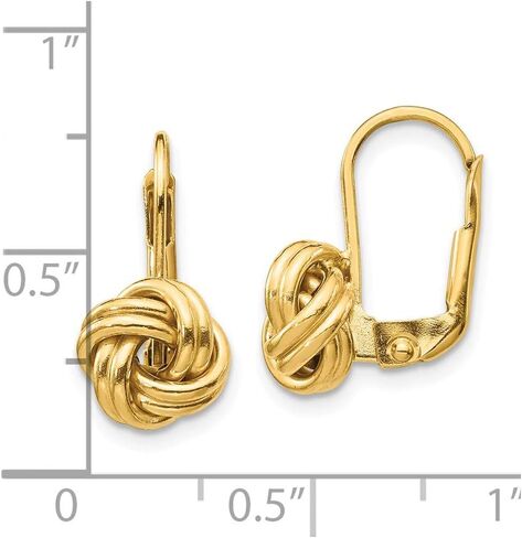 الصلبة 14K الذهب الأصفر المصقول الحب عقدة Leverback أقراط الذهب الأصفر in Kuwait