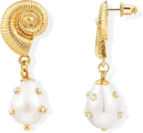 Ocean Design Earrings for Women - 14K Gold Plated Pearl/Turquoise/Zirconia Summer Beach Earrings, Gold Dangle Drop Hypoallergenic Jewelry, Womens Summer Beach Jewelry Gifts in Saudi Arabia