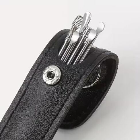 Stainless Steel Ear Wax Removal Kit, 6-Piece Ear Picking Spoon Set with Portable Keychain Leather Case, for Adults in Kuwait