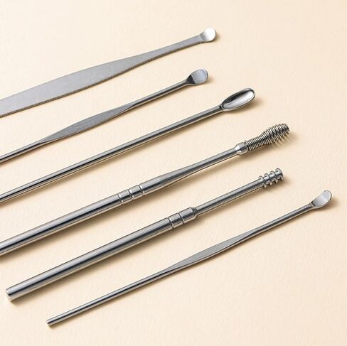 Stainless Steel Ear Wax Removal Kit, 6-Piece Ear Picking Spoon Set with Portable Keychain Leather Case, for Adults in Kuwait
