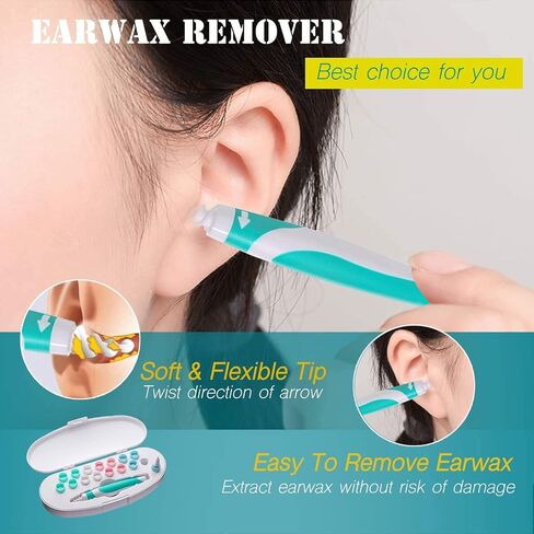 Ear Wax Remover,Soft and Flexible Earwax Removal Tool,Spiral Ear Wax Cleaner with 15 Replacement Tips for Adults and Kids Ear Cleaning in Saudi Arabia