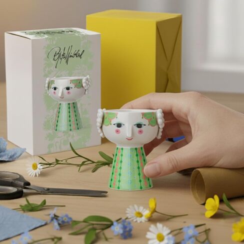 Bjørn Wiinblad Eva Candleholder | Hand-Painted Glazed Ceramic | Light Green | 3.7 in in Saudi Arabia