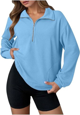 Sweatshirt for Women Waffle Knit Half Zip Pullover Tops Lightweight Long Sleeve Fashion Sweatshirts 2025 Fall Outfits in Saudi Arabia