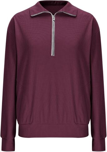 Sweatshirt for Women Waffle Knit Half Zip Pullover Tops Lightweight Long Sleeve Fashion Sweatshirts 2025 Fall Outfits in Kuwait
