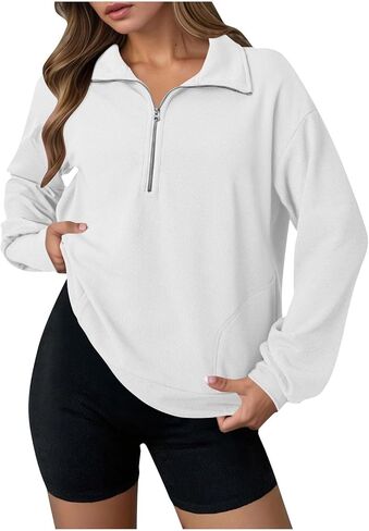 Sweatshirt for Women Waffle Knit Half Zip Pullover Tops Lightweight Long Sleeve Fashion Sweatshirts 2025 Fall Outfits in Kuwait