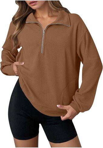 Sweatshirt for Women Waffle Knit Half Zip Pullover Tops Lightweight Long Sleeve Fashion Sweatshirts 2025 Fall Outfits in Kuwait