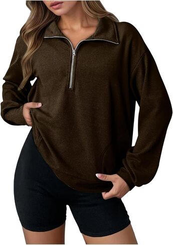Sweatshirt for Women Waffle Knit Half Zip Pullover Tops Lightweight Long Sleeve Fashion Sweatshirts 2025 Fall Outfits in Kuwait