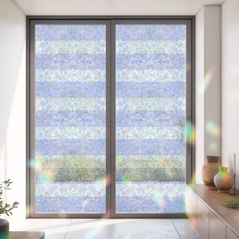 Window Privacy Film, Purple Striped Stained Glass Window Film Static Clings, Modern Classic Horizontal Stripes Sun Blocking Decorative Windows Covering Tint for French Door, 35.4" x 78.7" in Saudi Arabia