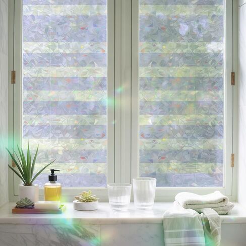 Window Privacy Film, Purple Striped Stained Glass Window Film Static Clings, Modern Classic Horizontal Stripes Sun Blocking Decorative Windows Covering Tint for French Door, 35.4" x 78.7" in Saudi Arabia