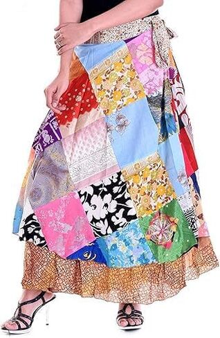 Sari Silk Vintage Patchwork Wraparound Long Skirt - Embrace Timeless Elegance with This Stunning Ethnic Fashion Piece, Perfect for Any Occasion or Casual Outing! Multi in Saudi Arabia