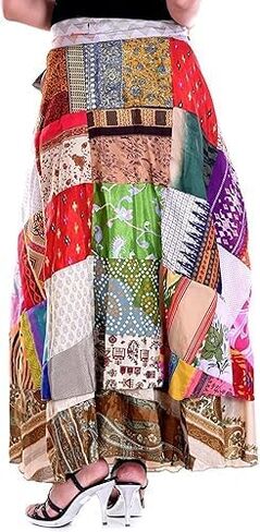 Sari Silk Vintage Patchwork Wraparound Long Skirt - Embrace Timeless Elegance with This Stunning Ethnic Fashion Piece, Perfect for Any Occasion or Casual Outing! Multi in Saudi Arabia