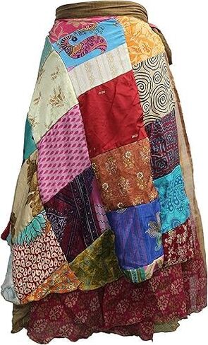Sari Silk Vintage Patchwork Wraparound Long Skirt - Embrace Timeless Elegance with This Stunning Ethnic Fashion Piece, Perfect for Any Occasion or Casual Outing! Multi in Saudi Arabia