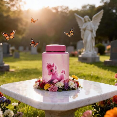 Up to 140 lbs Small Stainless Steel Unicorn Urns for Human Child Teen Girl Baby Ashes, Decorative Funeral Cremation Keepsake Memorial Medium Pink Urn for Sweetheart Daughter in Saudi Arabia