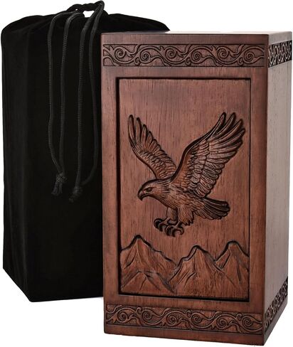 Urns for Human Ashes Adult Man Female, Solid Wood Cremation Urns for Ashes, Large Decorative Wooden Urn for Ashes, Memorial Casket for Adults, Caskets for Humans, Holds Up to 250 lbs-Eagle in Saudi Arabia
