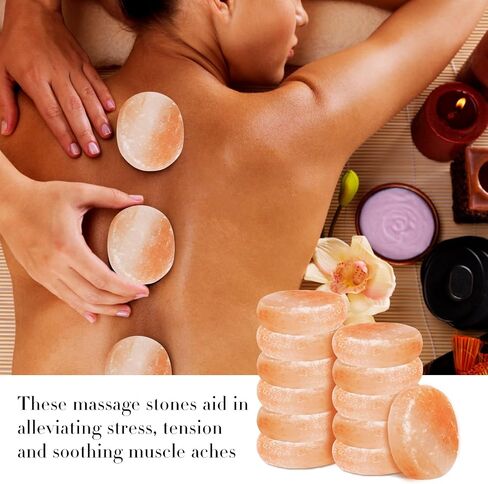 12 Pcs Flat Oval Massage Stone 3.5 x 1 x 2.6 Inch Crystal Hand Carved Stone Pink Himalayan Salt Massage Therapy Heated Warmer Rock for Salt and Sugar in Kuwait