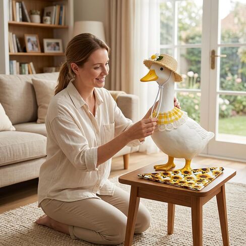 Porch Goose Outfit, Goose Outfits 2-Piece Set with Sunflower Hat and Yellow Bib, Country Style Goose Costume with Triangle Scarf and Straw Hat, Polyester Material in Saudi Arabia