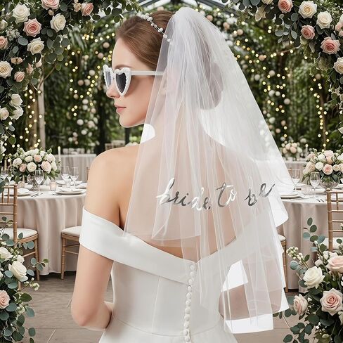 Bride to Be Bachelorette Party Set - 3pcs White Veil, Sash & Pearl Sunglasses, Bridal Shower Accessories Kit for Bride to Be in Kuwait