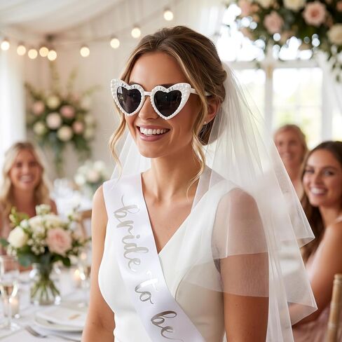 Bride to Be Bachelorette Party Set - 3pcs White Veil, Sash & Pearl Sunglasses, Bridal Shower Accessories Kit for Bride to Be in Kuwait