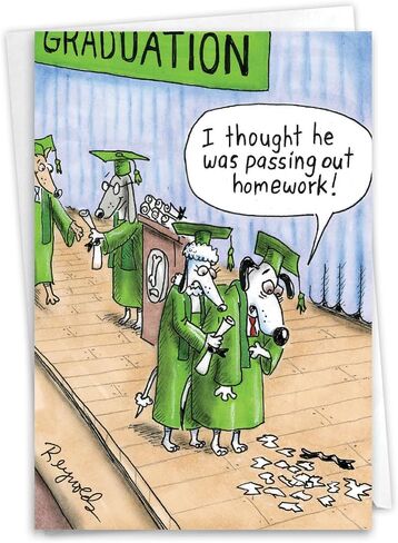 NobleWorks - 1 بطاقة تخرج سعيدة مضحكة - فكاهية كرتونية لـ Grad ، Congrats Duity Notecard with Envelope - Dog Graduation 3943 in Kuwait