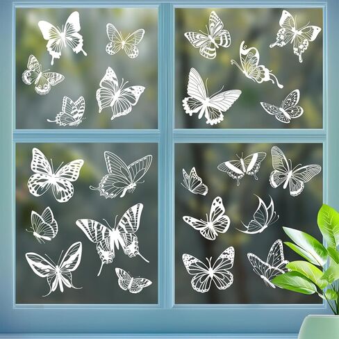 26Pcs Butterfly Static Cling Window Decals 4 Sheets White PVC Removable Reusable Glass Stickers Spring Summer for Home Window Decor Window Clings for Glass Doors Windows in Kuwait