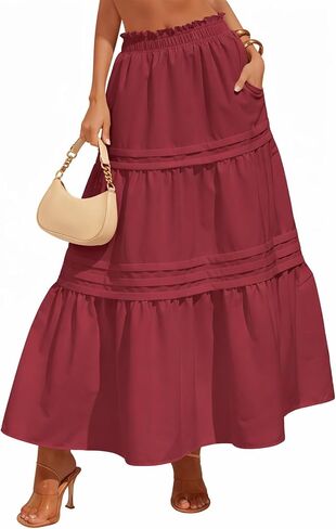 YUNDAI Women’s High Waist Tiered Maxi Skirt with Pocket Flowy A-Line Boho Long Skirt for Casual Wear in Saudi Arabia