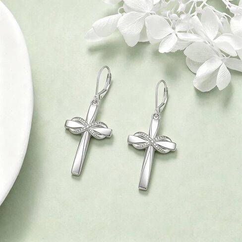 Infinity Cross Earrings for Women Infinity Drop Earrings with Cubic Zirconia Cross Jewelry Birthday Graduation Gifts for Mom Sister Friends in Saudi Arabia