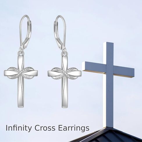 Infinity Cross Earrings for Women Infinity Drop Earrings with Cubic Zirconia Cross Jewelry Birthday Graduation Gifts for Mom Sister Friends in Saudi Arabia