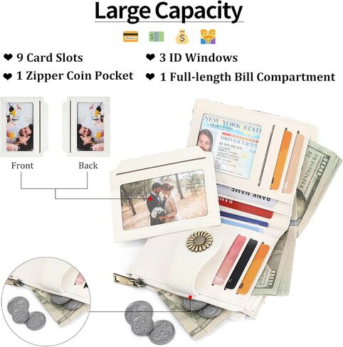SENDEFN Small Wallet Women RFID Blocking Bifold Card Holder Compact Vegan Leather Wallets with 3 ID Windows in Kuwait