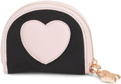 محفظة Juicy Couture بسحاب على شكل نصف قمر، عرق سوس، مبطن، تفاصيل قلب، شعار داخلي، أجزاء معدنية ذهبية اللون in Kuwait