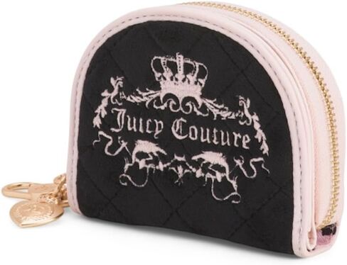 محفظة Juicy Couture بسحاب على شكل نصف قمر، عرق سوس، مبطن، تفاصيل قلب، شعار داخلي، أجزاء معدنية ذهبية اللون in Kuwait