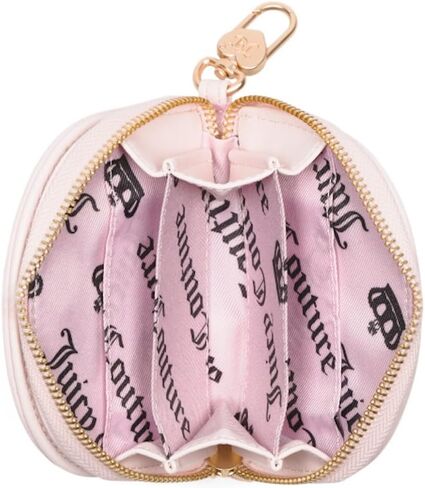 محفظة Juicy Couture بسحاب على شكل نصف قمر، عرق سوس، مبطن، تفاصيل قلب، شعار داخلي، أجزاء معدنية ذهبية اللون in Kuwait