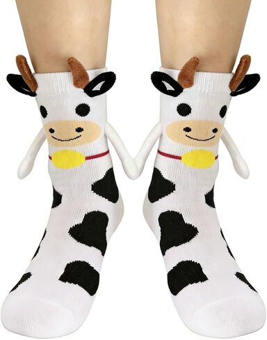 VVEEWUU Funny Magnetic 3D Animal Cow Socks for Girls and Women Holding Hands Socks One Size in Saudi Arabia