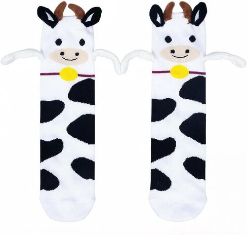 VVEEWUU Funny Magnetic 3D Animal Cow Socks for Girls and Women Holding Hands Socks One Size in Saudi Arabia