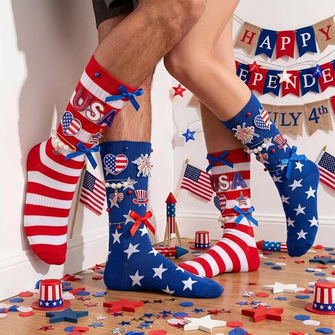 Hercicy 48 Pcs 4th of July Socks and Charms Kit for Women with 2 Pairs DIY Patriotic Socks 46 Red 250th Anniversary Charms Accessories Patriotic Patches for 250th Anniversary Memorial Day Decor Gift in Kuwait