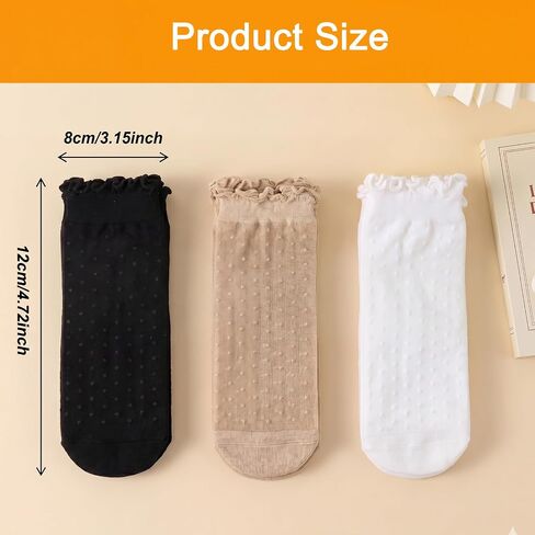 24 Pairs Women's Sheer Ruffle Socks, Cute Frilly Polka Dot Mesh Lace Crew Nylon Socks Summer Cool See Through Thin Stocking for Women in Saudi Arabia